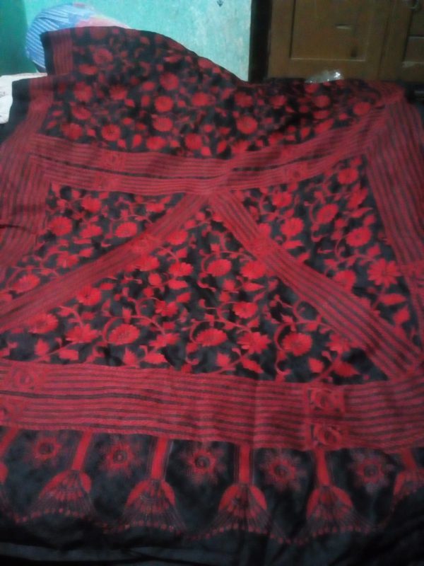 Kantha Stitch Black Bangalore Silk Saree