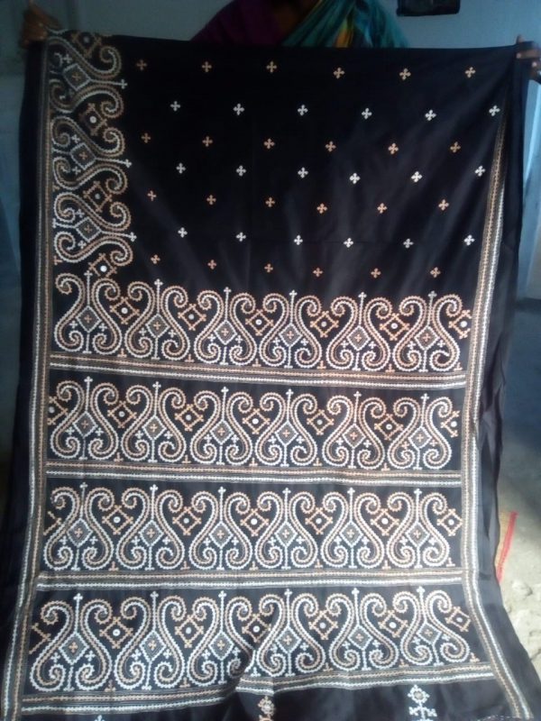 Kantha Stitch Black Pure Silk Saree