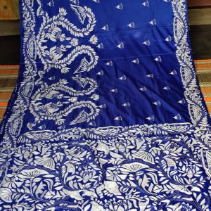 Kantha Stitch Blue Silk Saree