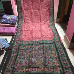 Kantha Stitch Black Pink Pure Silk Saree