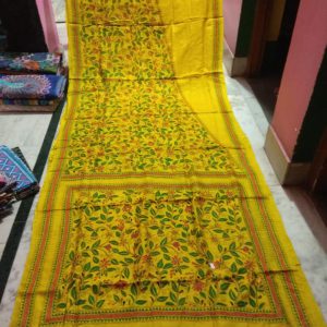 Kantha Stitch Yellow Pure Silk Saree
