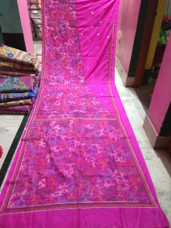 Kantha Stitch Pink Bangalore Silk Saree