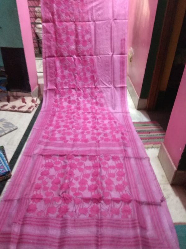 Kantha Stitch Pink Body Bangalore Silk Saree