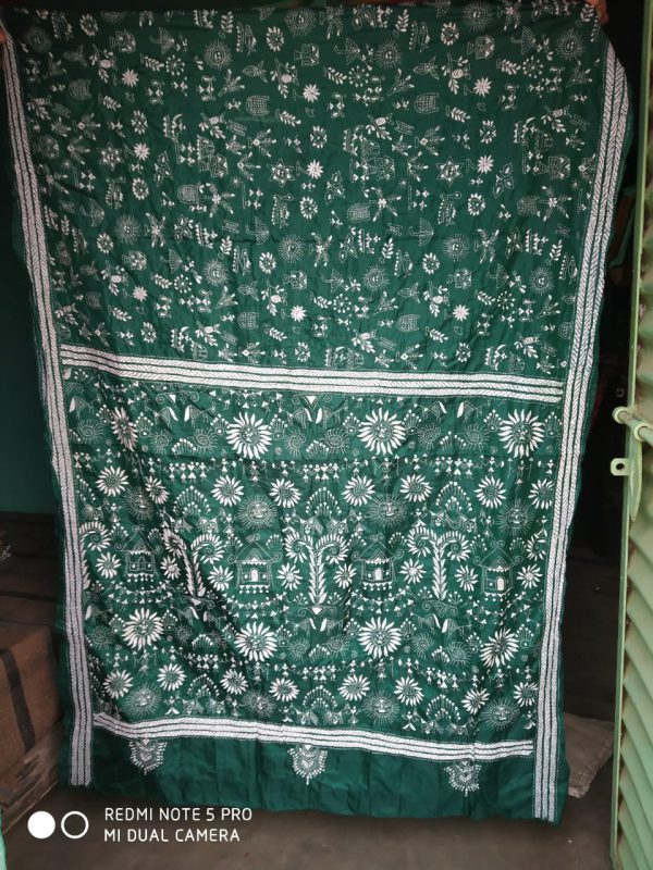 Kantha Stitch Green Bangalore Silk Saree