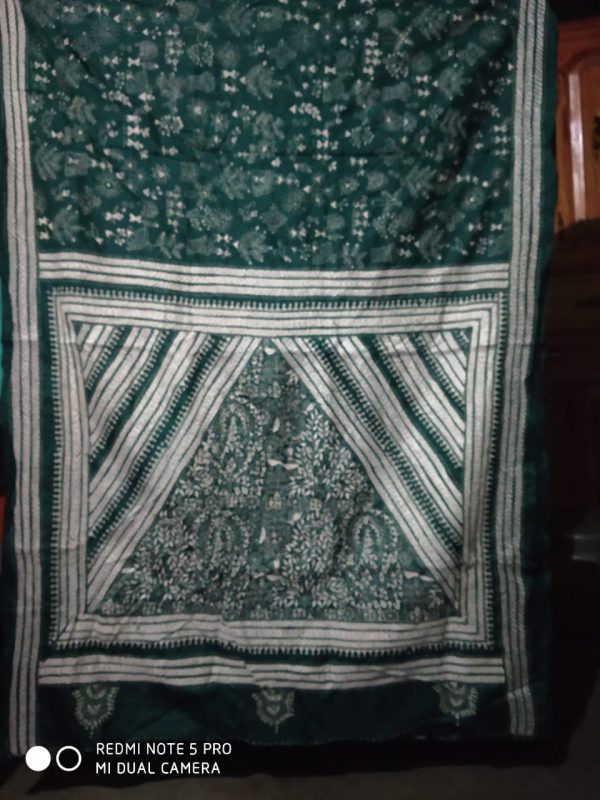 Kantha Stitch Green Pure Silk Saree